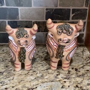Set Of Vintage Peruvian Pottery Bull Torito de Pucara Terracotta Bull Figurine